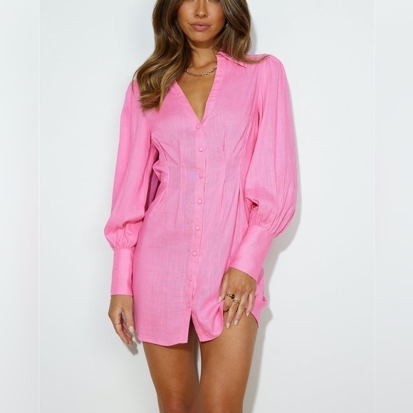 Hello Molly Dresses & Skirts - NWT Hello Molly size XL STYLE ME YOUR WAY SHIRT DRESS PINK Linen blend balloon